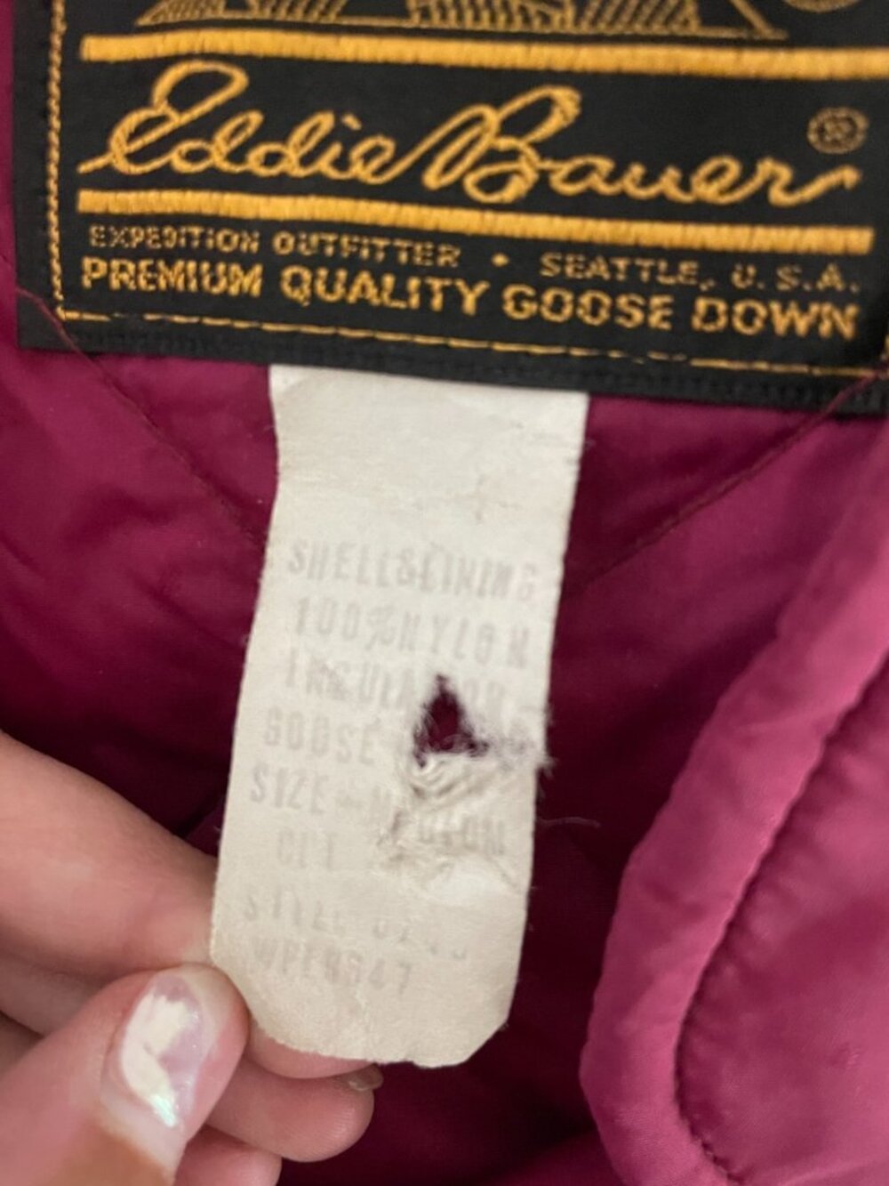 VTG Eddie Bauer Womens Goose Down Robe Medium Cranberry Belted 70s 80s - Picture 4 of 8